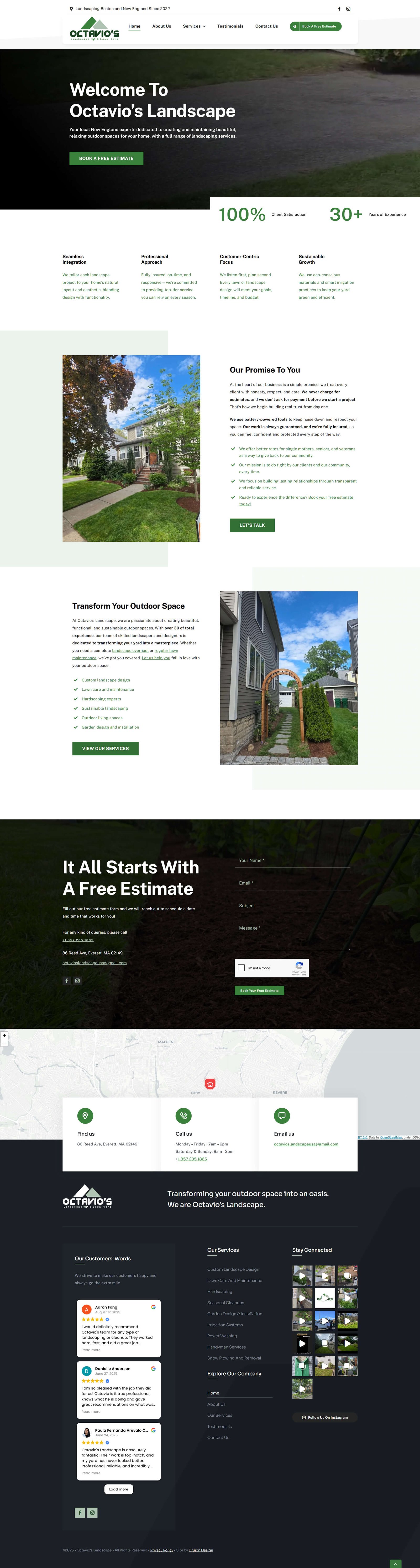 A screenshot of Octavio's Landscape's website