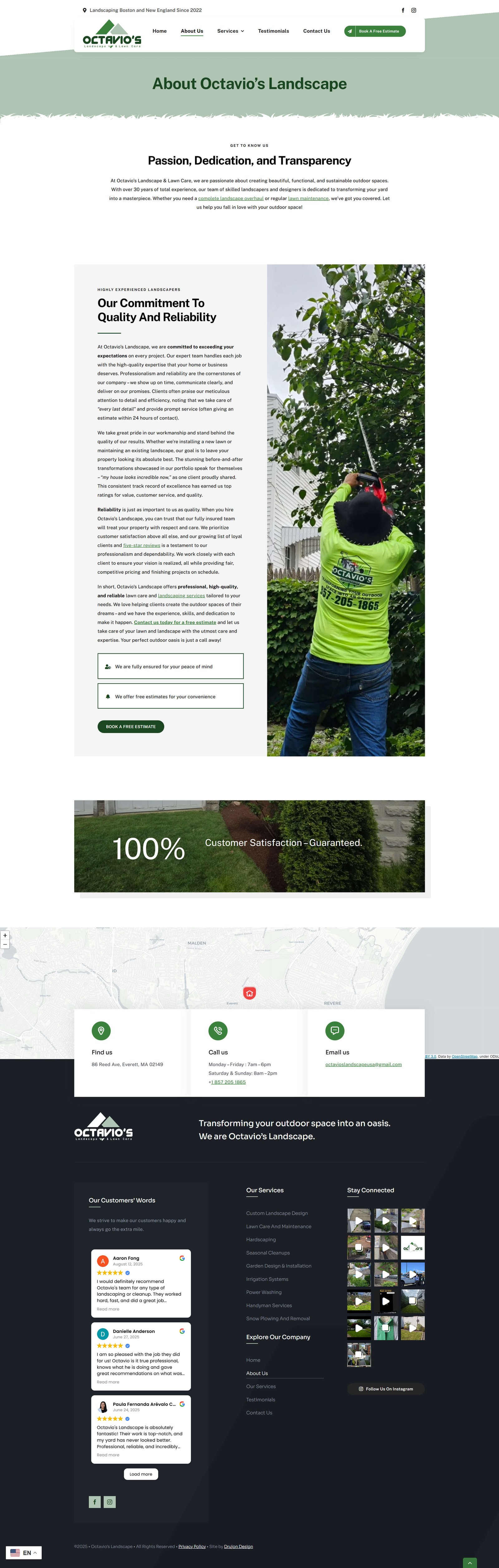 A screenshot of Octavio's Landscape - Custom Landscape About Page